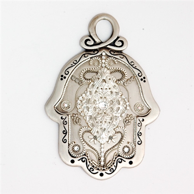 Silver Oriental Patern Hamsa Hand by Ester Shahaf