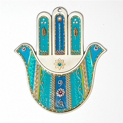 Turquoise Doves Hamsa Hand by Ester Shahaf