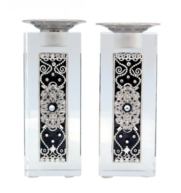 Black & White Shabbat Candlesticks by Ester Shahaf