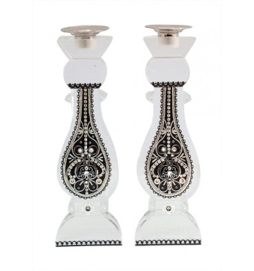 Black & White Crystal Shabbat Candlesticks by Ester Shahaf