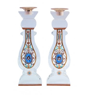 Large White Crystal Shabbat Candlesticks by Ester Shahaf