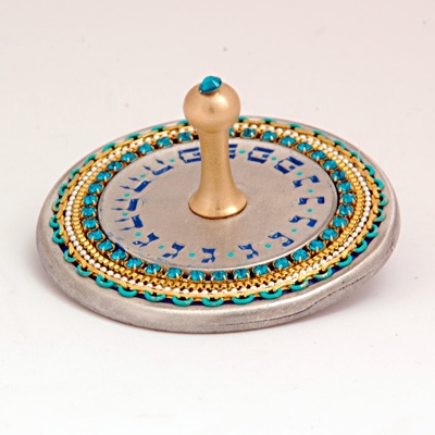 Blue Round Pweter Dreidel by Ester Shahaf