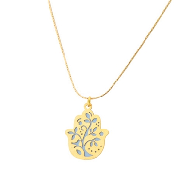 Small White Tree Hamsa Necklace by Ester Shahaf