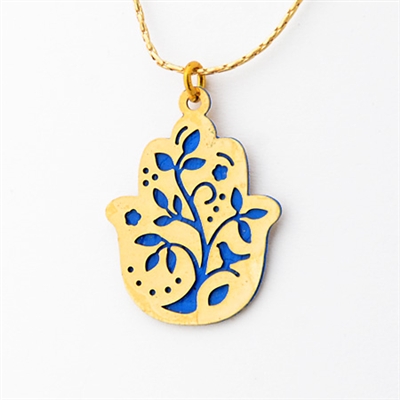 Blue Tree Hamsa Necklace by Ester Shahaf