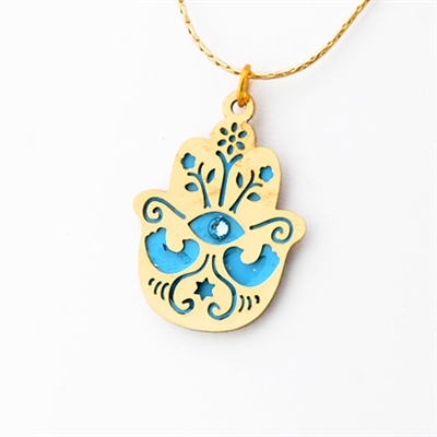 Bluish Oriental Hamsa Necklace by Ester Shahaf